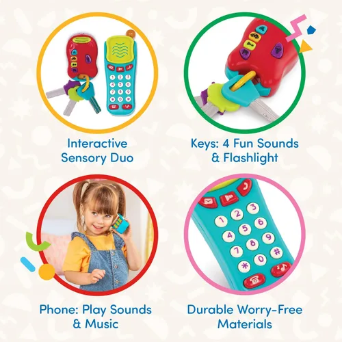 Vista 3 de Battat – Juguetes sensoriales – Teléfono de imitación y llavero – Juguete luminoso para niños pequeños – Llaves de coche de juguete – 10+ meses+