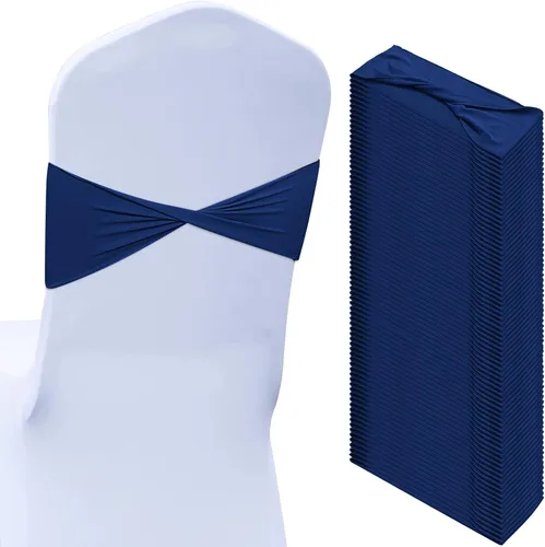 Vista 22 de Kinlop 50 Piezas Bandas de Spandex para Sillas Lazos Bandas para Sillas Bandas Deslizantes para Fundas Bandas Elásticas Lazos Sin Hebilla Azul