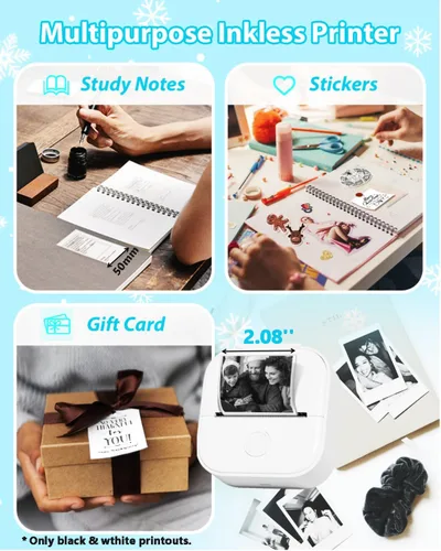 Vista 4 de Phomemo Impresora de etiquetas - Impresora mini de etiquetas adhesivas, máquina portátil sin tinta T02, creadora de fotos térmica Bluetooth