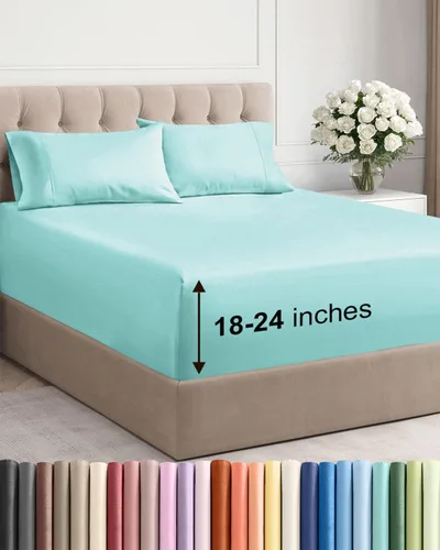 Vista 24 de Sábanas individuales de bolsillo extra profundo, sábanas transpirables y refrescantes de 3 piezas, juego de sábanas de lujo para hotel, suaves, sin