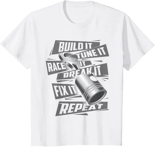 Vista 31 de Build It Tune It Race It Break It - Camiseta para entusiastas de los coches de carreras, talla S Negro