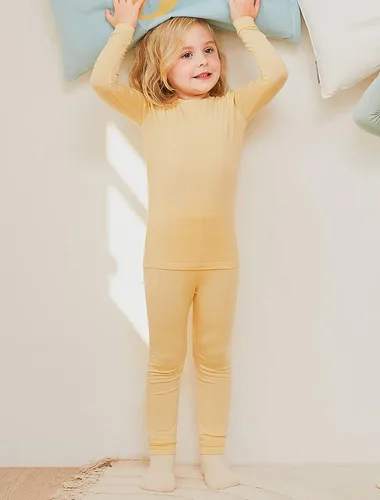 Vista 4 de mollimelli friends Conjunto de pijama de modal de 2 a 15 años, ajuste cómodo, sólido, para niños, adolescentes, niñas y niños
