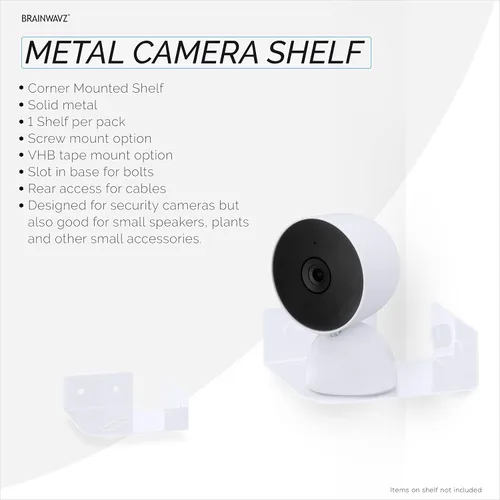 Vista 3 de BRAINWAVZ Pequeño estante esquinero de metal para cámaras de seguridad, monitores de bebé, altavoces, decoración del hogar y más, adhesivo universal