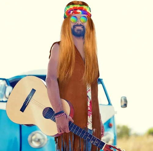 Vista 6 de SATINIOR Disfraz hippie de los años 60 y 70 para hombre, con flecos, tela de gamuza, chaleco hippie para Halloween, carnaval, Mardi Gras, fiesta