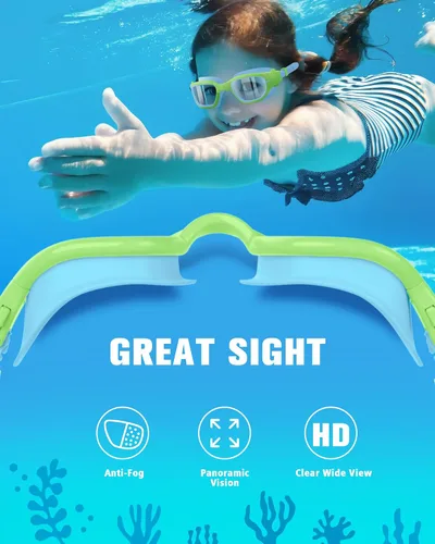 Vista 5 de Kids Swim Goggles with Silicone Swim Cap, Swimming Goggles Cap Set for Kids 6-14, Anti-Fog Anti-UV for Boys Girls