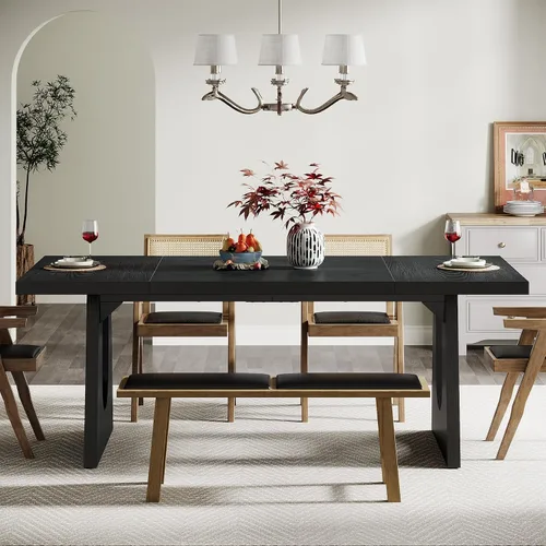 Vista 6 de Tribesigns Mesa de comedor grande para 6-8 personas, mesa rectangular rústica de madera de 70.9 pulgadas con patas de madera negra, mesa de cocina