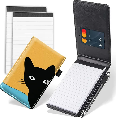 Vista 9 de Juego de 4 mini blocs de notas de bolsillo, funda de cuero sintético de mármol abstracto con 2 ranuras para tarjetas, 1 lápiz capacitivo y 2