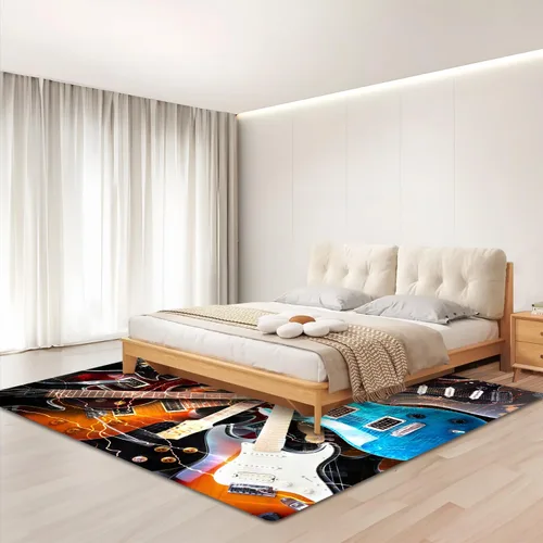 Vista 3 de Alfombra de área grande lavable de 5 x 6 pies para sala de estar, dormitorio, decoración del hogar, guitarra, música, instrumentos musicales