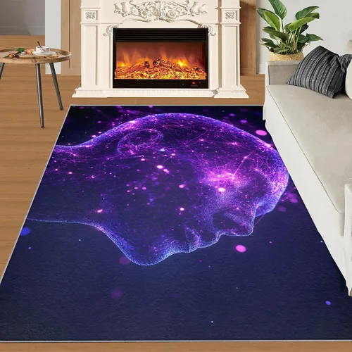 Vista 3 de Cyberpunk Rugs for Bedroom, Neon Head Area Rug, Neon Art Rugs for Living Room, Indoor Non-Slip Rug, Machine Washable Carpet for Front Entrance Floor