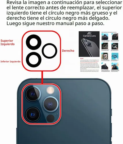 Vista 4 de Fundas de lente de cámara de repuesto para iPhone 13 Pro y 13Pro Max, repuesto de vidrio Len con adhesivo de doble cara y kit de herramientas
