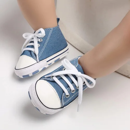 Vista 7 de Zapatos unisex para bebés, niñas y niños, suela suave, lona para recién nacidos, primeros pasos, zapatillas altas antideslizantes