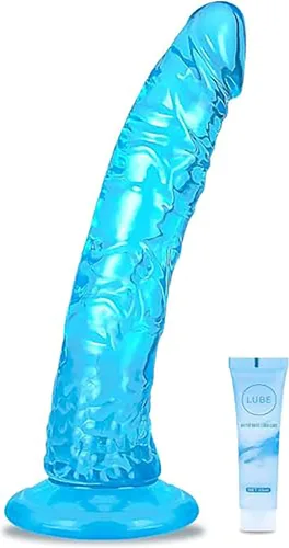 Vista 9 de Consolador realista grande de 8.1 pulgadas con potentes ventosas, juguete sexual suave y realista para principiantes, para mujeres, hombres, Azul