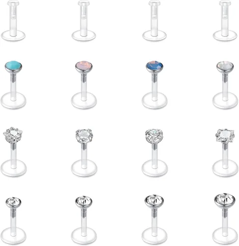 Vista 9 de VCMART - Aretes transparentes para deportes, trabajo, cirugía, juego, conjunto mixto, retenedor de piercing de plástico transparente, retenedor