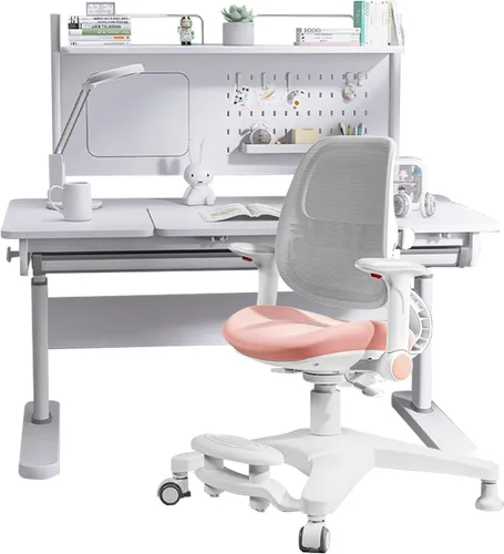 Vista 14 de FCD Escritorio y silla para niños, juego de escritorio y silla de estudio ergonómico, multifuncional, ajustable, mesa de dibujo y estación