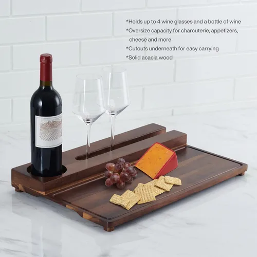 Vista 3 de Gourmet Basics by Mikasa Picnic - Bandeja de madera de acacia para servir vino y embutidos, 20 x 13 pulgadas, multicolor