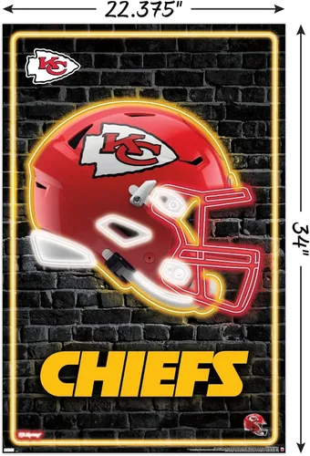 Vista 3 de Trends International NFL Kansas City Chiefs - Póster de pared con casco neón, 22.37 x 34.00 pulgadas, paquete de póster y montaje