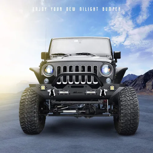 Vista 6 de Nilight - Parachoques delanteros compatibles con Jeep Wrangler JK/JKU de 2007, 2008, 2009, 2010, 2011, 2012, 2013, 2014, 2015, 2016, 2017 y 2018