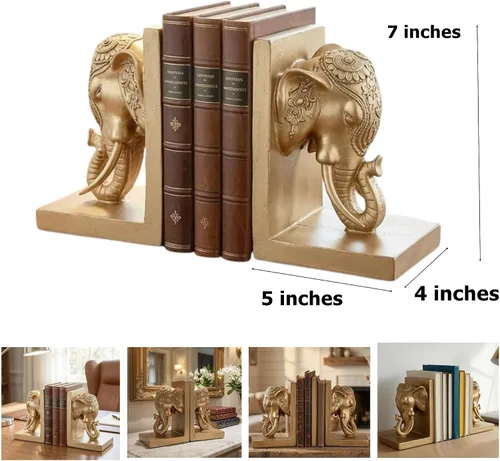 Vista 4 de Bellaa Sujetalibros de elefante, extremo decorativo vintage para estantería