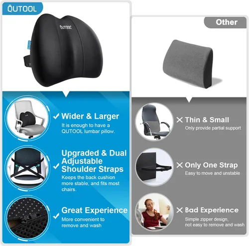 Vista 4 de QUTOOL - Soporte lumbar patentado para aliviar la presión de la silla de Mejora la postura, almohada ergonómica de apoyo para la espalda baja