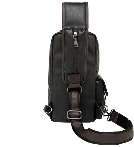 Vista 3 de Mochila estilo bandolera de piel para hombres y mujeres, bandolera de hombro, al pecho, mochila de uso diario para viajes, al aire libre