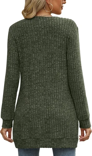 Vista 3 de Auremore Suéteres para mujer, manga larga, cuello redondo, sueltos, casuales, túnica