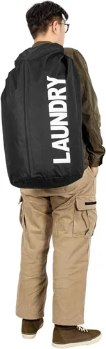 Vista 7 de WOWLIVE Mochila bolsa de lavandería para la universidad, cestas plegables Negro