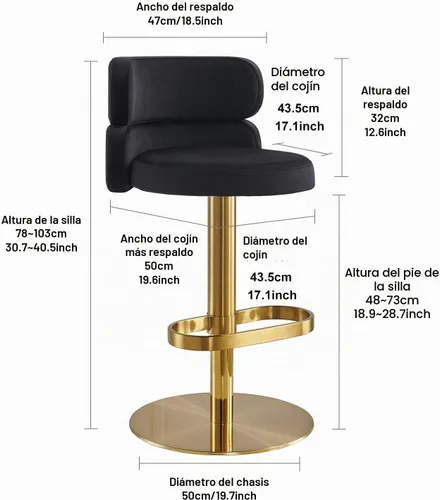Vista 2 de Taburetes de bar de terciopelo modernos giratorios de altura ajustable para encimera de cocina, taburetes de bar con reposapiés para sala de estar