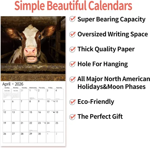 Vista 7 de Calendario de pared 2026, Calendario divertido 2026, noviembre de 2025 - diciembre de 2026, calendario de pared con memes divertidos de animales, 12