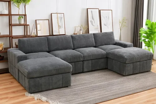 Vista 32 de A Ainehome Juego de sofá modular modular con otomanas de gran tamaño en forma de U, sofá modular de 7 asientos con tumbonas reversibles para sala