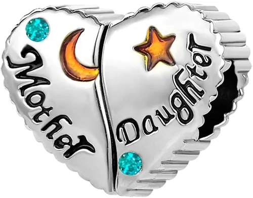 Vista 2 de Pulseras con dije para madre e hija, par de cuentas de piedra natal, luna dorada, estrella, joyería para mujer, mamá, familia, abuela, Metal, No es