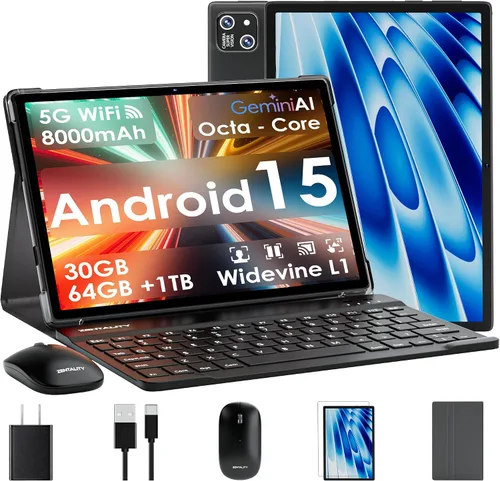Vista 10 de Tableta 2026 con Android 15 de 10 pulgadas con teclado de 30 GB de RAM + 128 GB de ROM (expansión de 1 TB), pantalla IPS, procesador octa-core