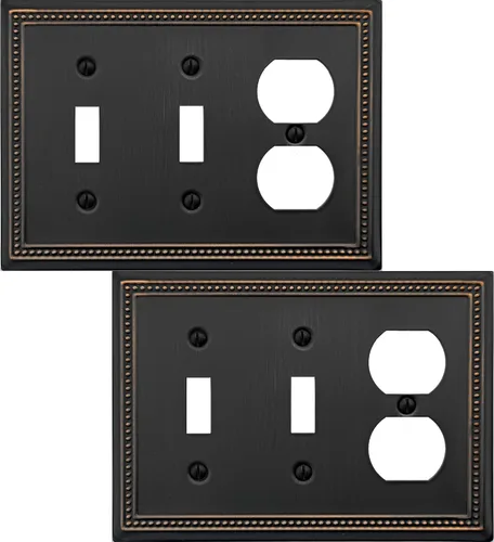 Vista 29 de OKAWYC Belaire - Cubierta para interruptor de luz de decoración individual, placa de pared de metal con cuentas, paquete de 4 unidades de bronce