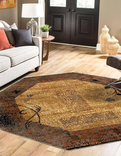Vista 4 de Unique Loom Barista Collection - Alfombra Excelsa (octágono de 6 pies 1 pulgada, beige/marrón)