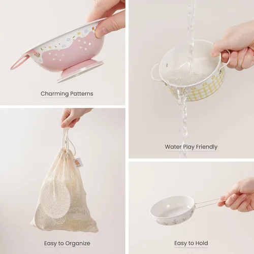 Vista 3 de ROBUD Juego de Ollas y Sartenes para Niños, Accesorios de Cocina para Jugar, Ollas y Sartenes de Metal en Crema Azul, Juego de Cocina para Niños