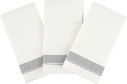 Vista 8 de PARTY BARGAINS Paquete de 50 toallas desechables de papel para invitados, 13 x 16 pulgadas, color blanco con línea plateada, servilletas decorativas