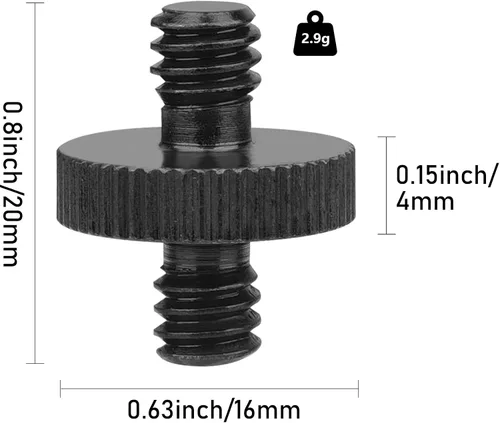 Vista 2 de Adaptador de tornillo de trípode roscado macho de 1/4 pulgadas a macho de 1/4 pulgadas, convertidor de rosca de montaje estándar para montaje