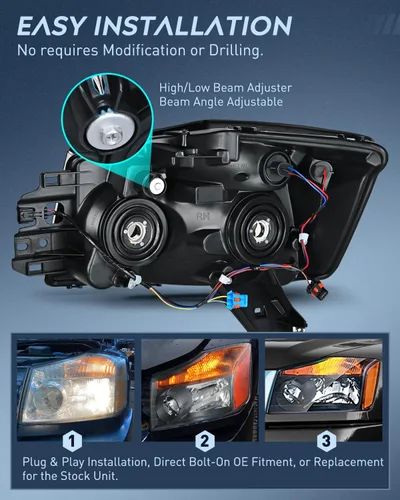Vista 8 de Ensamble de faros Nilight Compatible con 2004 2005 2006 2007 2008 2009 2010 2011 2012 2013 2014 2015 Nissan Titan Armada Faros de Repuesto Carcasa