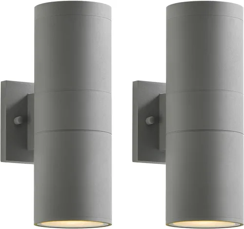 Vista 16 de mirrea Lámpara moderna para porche al aire libre en 2 luces con cilindro de aluminio y cubierta de vidrio templado, aplique de pared impermeable