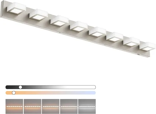 Vista 58 de Ralbay - Luz LED negra para tocador de baño, moderna, atenuable con 5 temperaturas de color, accesorios de iluminación de pared de acrílico negro