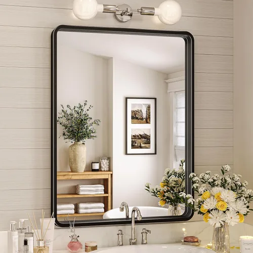 Vista 14 de Brightify - Espejo rectangular para pared de baño de 24x30 pulgadas con marco de metal negro, espejo moderno de tocador para baño, montaje vertical