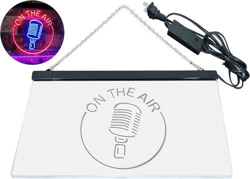 Vista 7 de ADVPRO - cartel de neón para estudio de grabación, LED, con micrófono y rótulo «On the air»