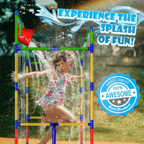 Vista 6 de Túnel de aspersión para parque acuático para niños con cubo para volcar Parque acuático al aire libre para diversión de verano
