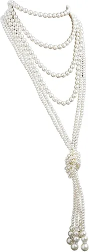 Vista 3 de Perlas Gatsby de moda para mujer, perlas largas, collar de disfraz vintage de los años 20, collar de joyería sintética