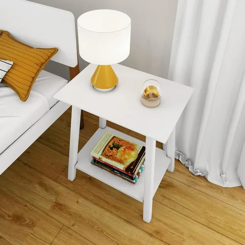 Vista 6 de Max & Lily Mesita de noche moderna Mid-Century con estante, color blanco