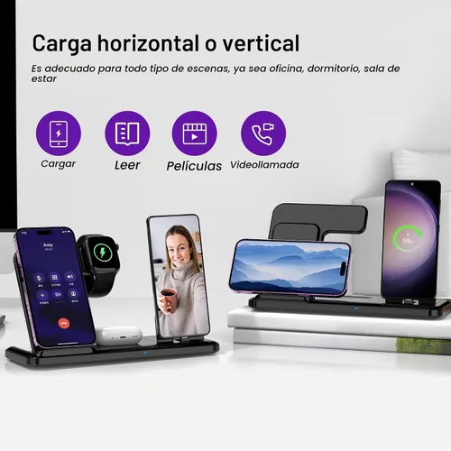Vista 7 de Cargador inalámbrico para estación de carga de iPhone, plegable 4 en 1, carga rápida para iPhone 16, 15, 14, 13, 12 Pro Max, soporte de cargador