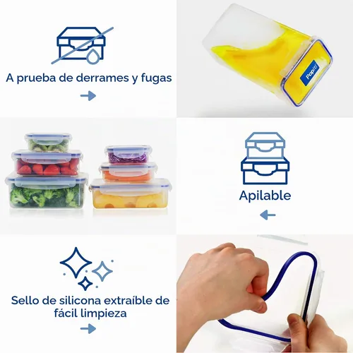 Vista 6 de Popit! - Juego de 8 recipientes transparentes para almacenamiento de alimentos, aptos para microondas y congelador, caja pequeña grande