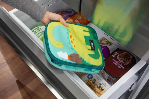 Vista 6 de PackIt® Lonchera Congelable Playtime, Dinosaurio, Construida con Tecnología ECOFREEZE®, Plegable, Reutilizable, Cierre con Cremallera con Asa