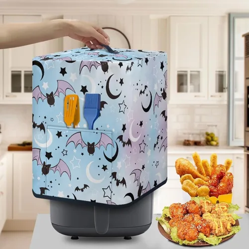 Vista 5 de Gomyblomy Funda para electrodomésticos pequeños con diseño de murciélagos, protector de freidora de aire lavable con tema de Halloween, protector