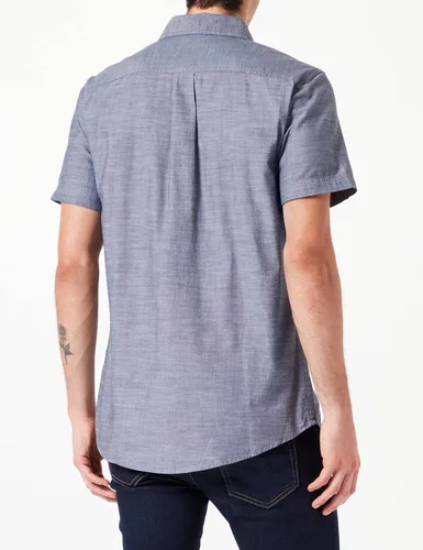 Vista 4 de Tienda Essentials - Camisa de cambray con manga corta y botones para hombre, corte regular