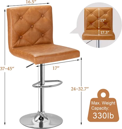 Vista 10 de VECELO Juego de 2 taburetes de bar ajustables, taburetes de altura de barra para encimera de cocina